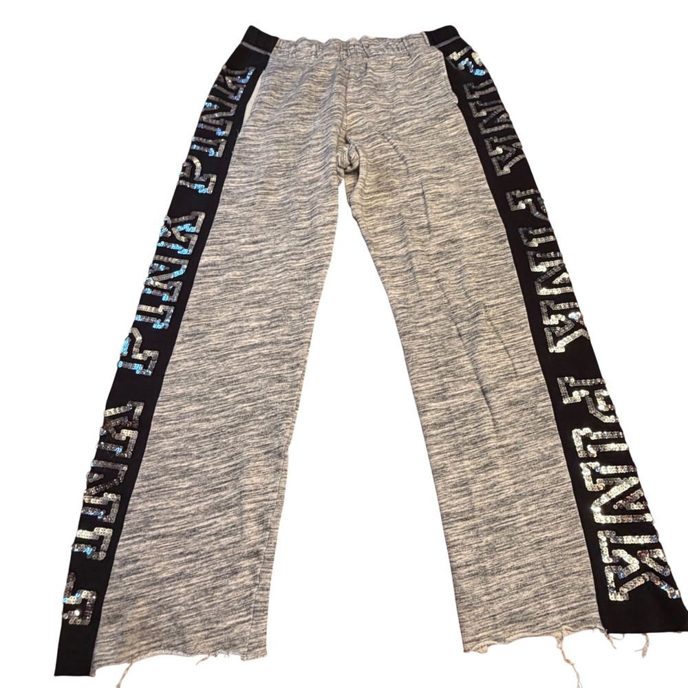 PINK Victoria's Secret Sequin Logo Sweatpants Gray Wide Leg Raw Hem Small